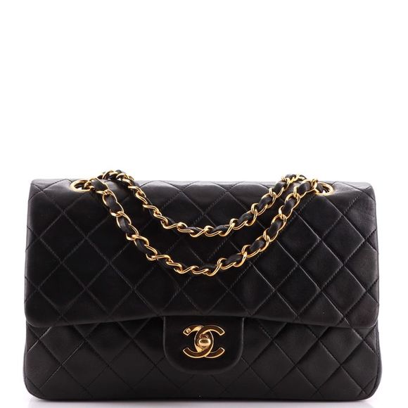 Chanel Handbags - Chanel Vintage Classic Double Flap Bag Quilted Lambskin Medium Black